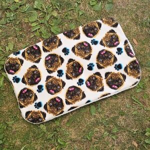 NEW! Pug Dogs Paw Prints Pet Mat - Small - 3 Layers Fleece Sherpa | Dog Cat Baby